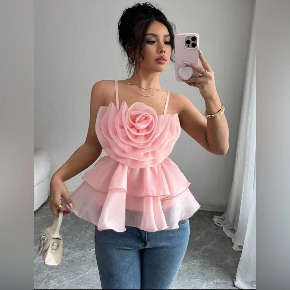 White and Pink Ruffled Tiered Camisole - Picture 2 of 3